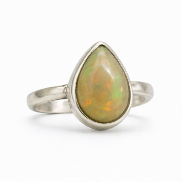 Golden Ethiopian Opal Teardrop Ring